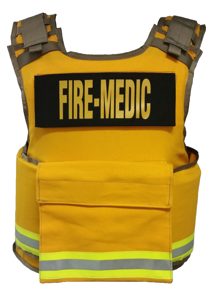 1 size Fire Department body armor : Yellow w/ 3M lime yellow triple trim and fire medic ID Panels